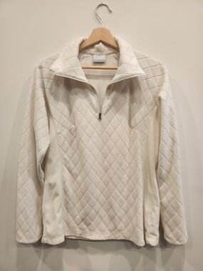 Columbia Diamond-Quilted Half-Zip Turtleneck Sweater - Cream